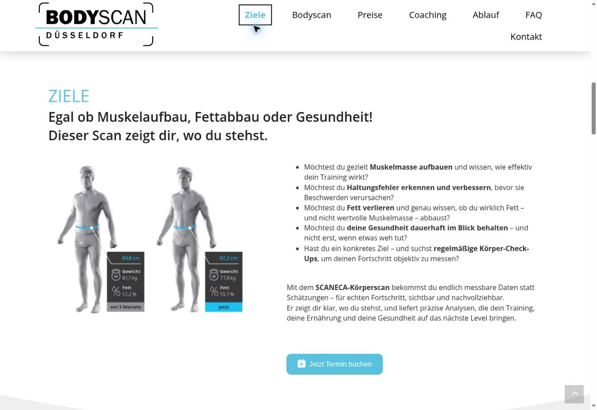 Website-Screenshot: Bodyscan Düsseldorf
