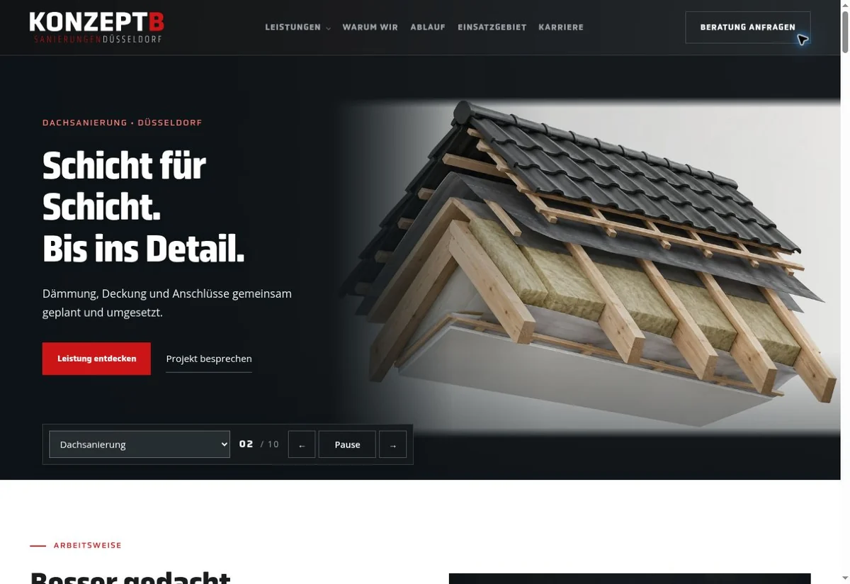Screenshot der veröffentlichten Konzept-B-Website