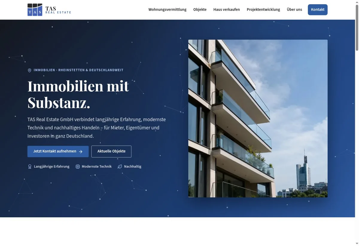 Website-Screenshot: TAS Real Estate